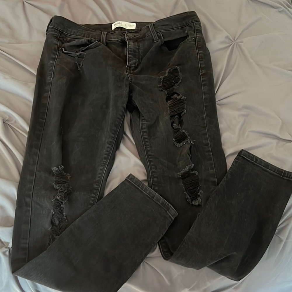 Low Rise Ripped Black Skinny Jeans